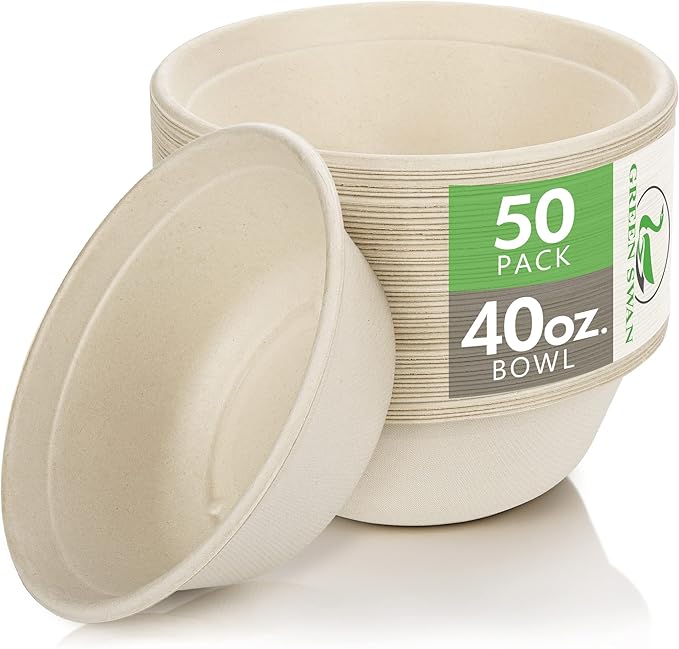 Disposable Paper Bowls, 12 Oz [100 Pack] Large Bowl-100% Compostable