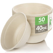 Disposable Paper Bowls, 40 Oz [50 Pack] Large Bowl-100% Compostable