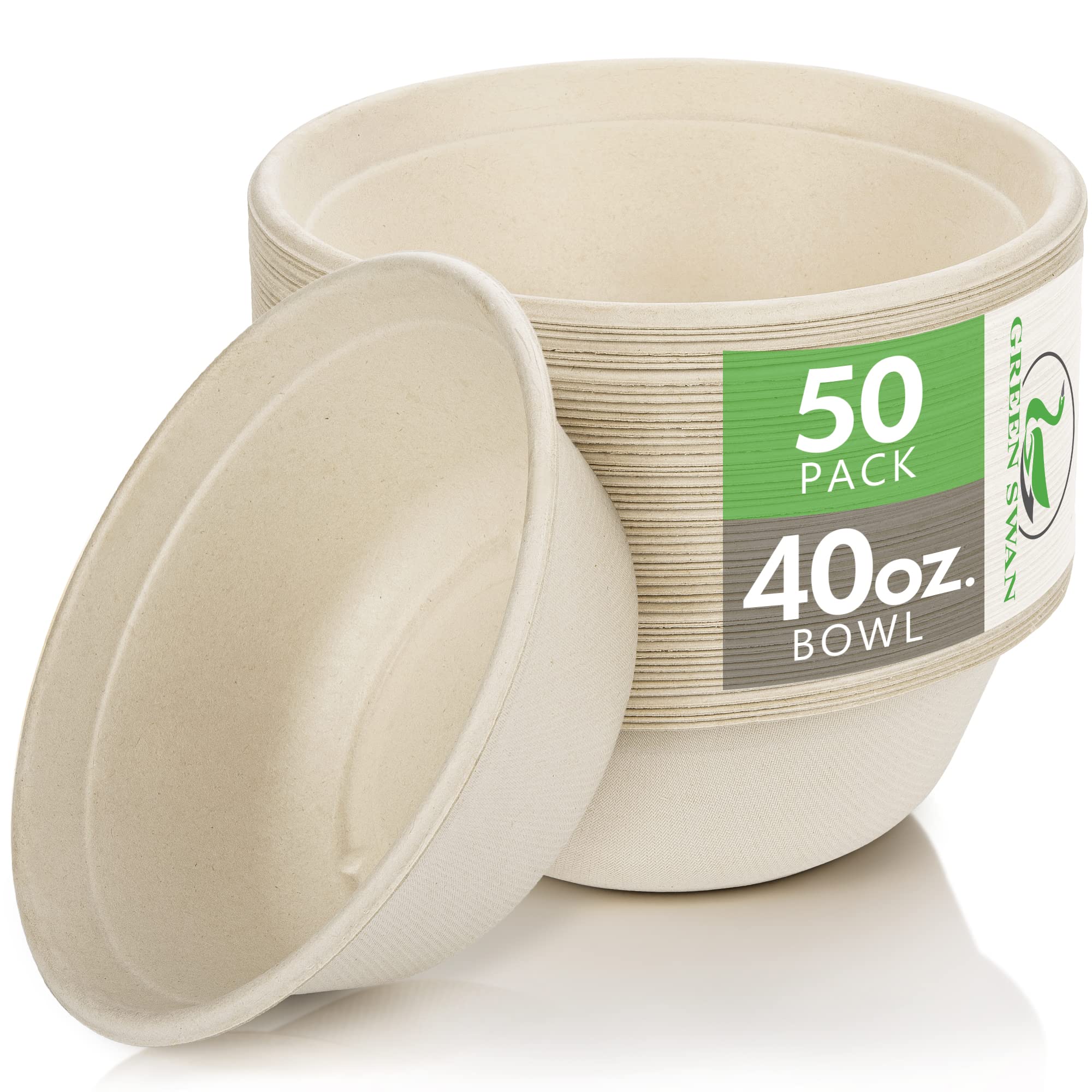 Disposable Paper Bowls, 40 Oz [50 Pack] Large Bowl-100% Compostable