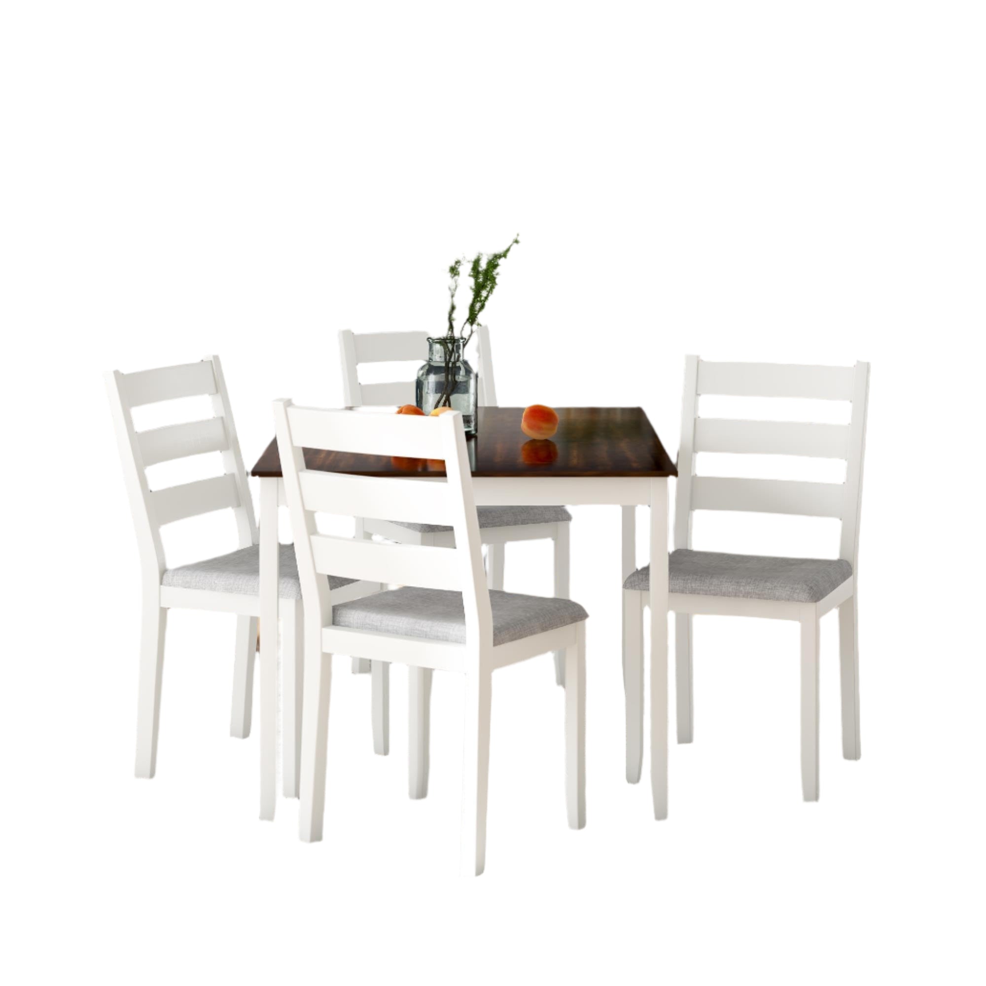 Reila 5-Piece Wood Dining Room Table Set for 4, White/Walnut