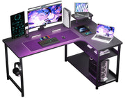 L Shaped Gaming Desk, Carbon Fiber Style Computer Desk with Monitor Shelf and Hook