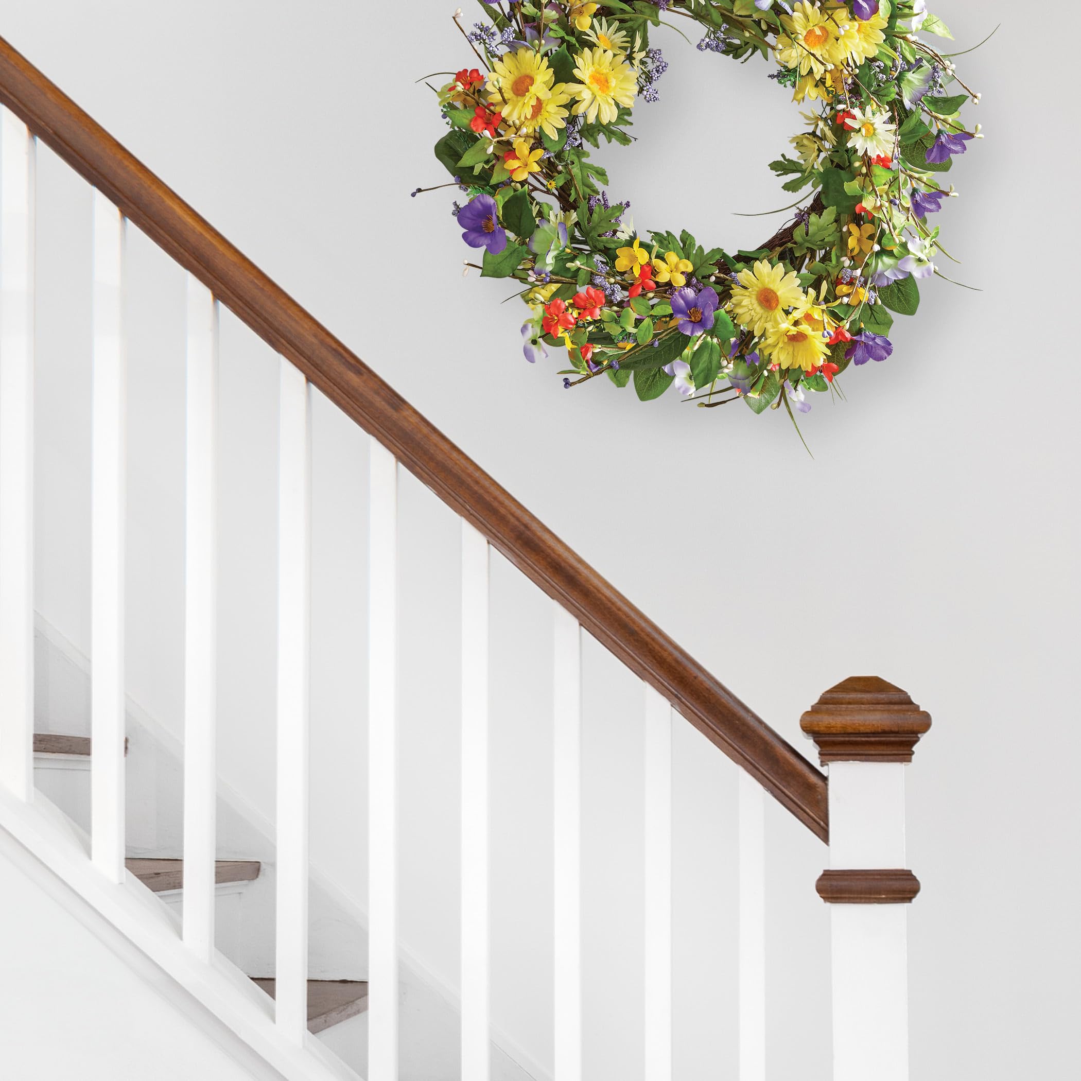 Wild Daisy Floral Twig Door Wreath, 19 1/2" Diameter - Home Décor for Any Room