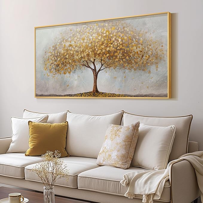 Large Framed Tree of Life Gold Wall Art for Living Room