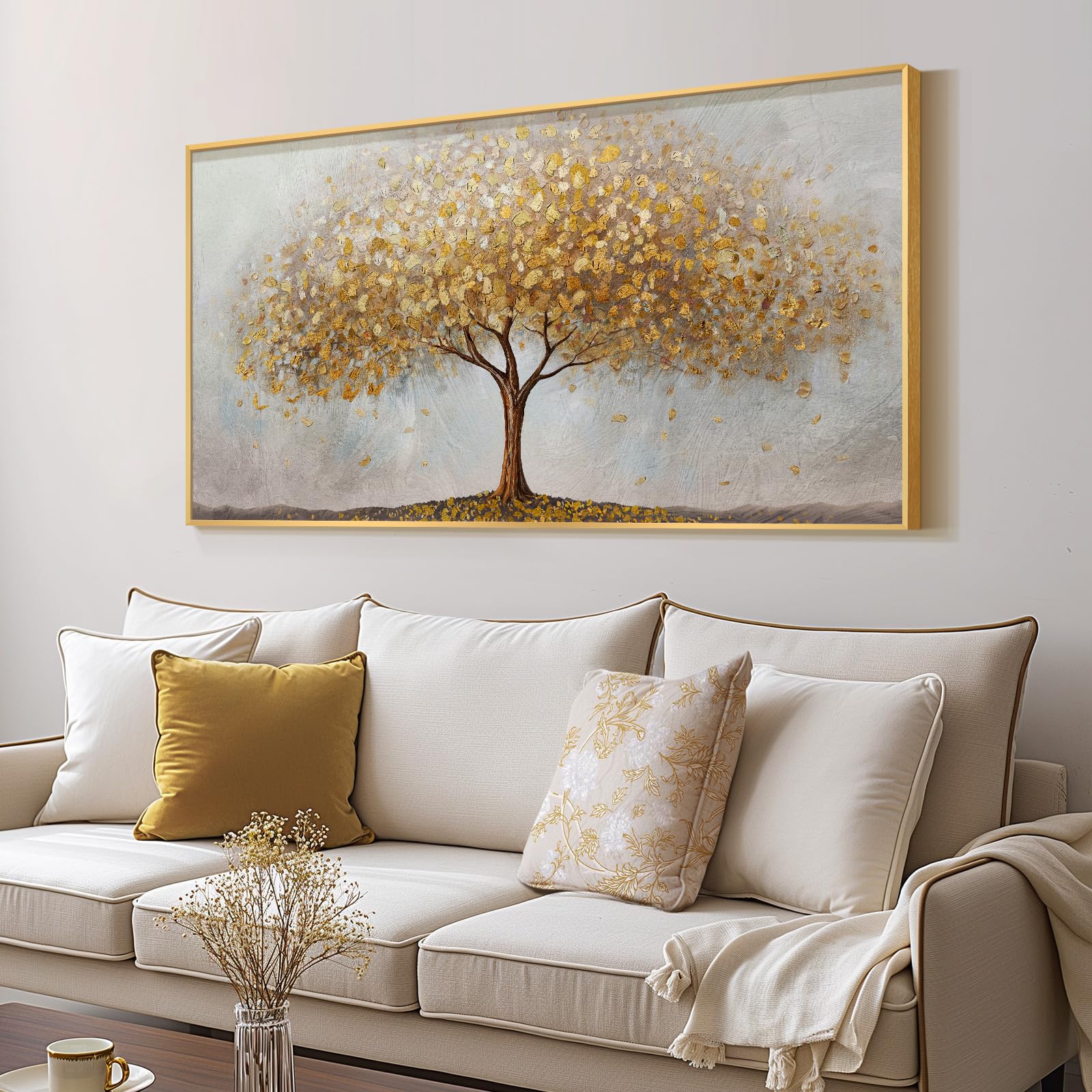 Large Framed Tree of Life Gold Wall Art for Living Room