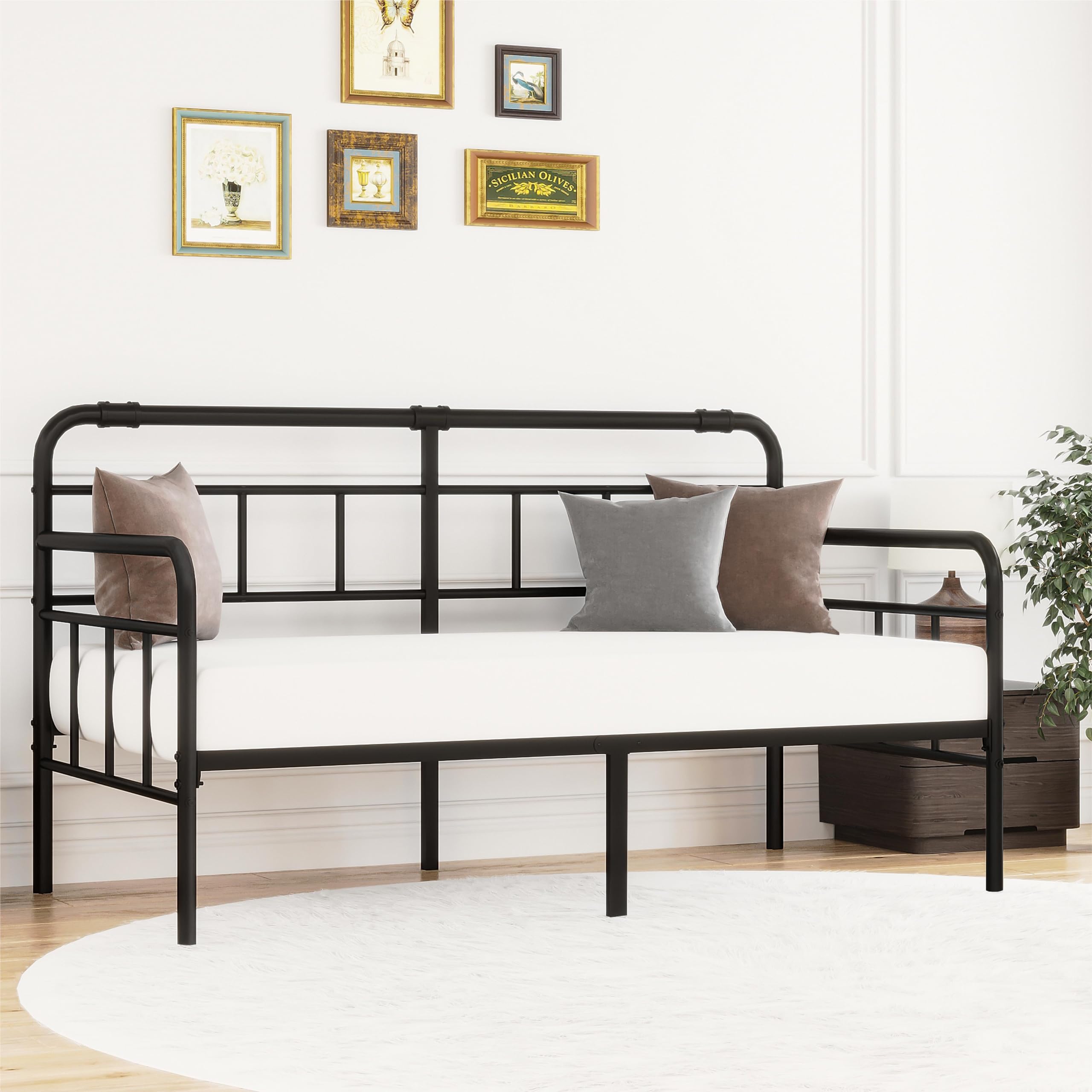 Daybed-Metal-Twin-Bed-Frames - with Modern Headboard,Strong Mattress Foundation