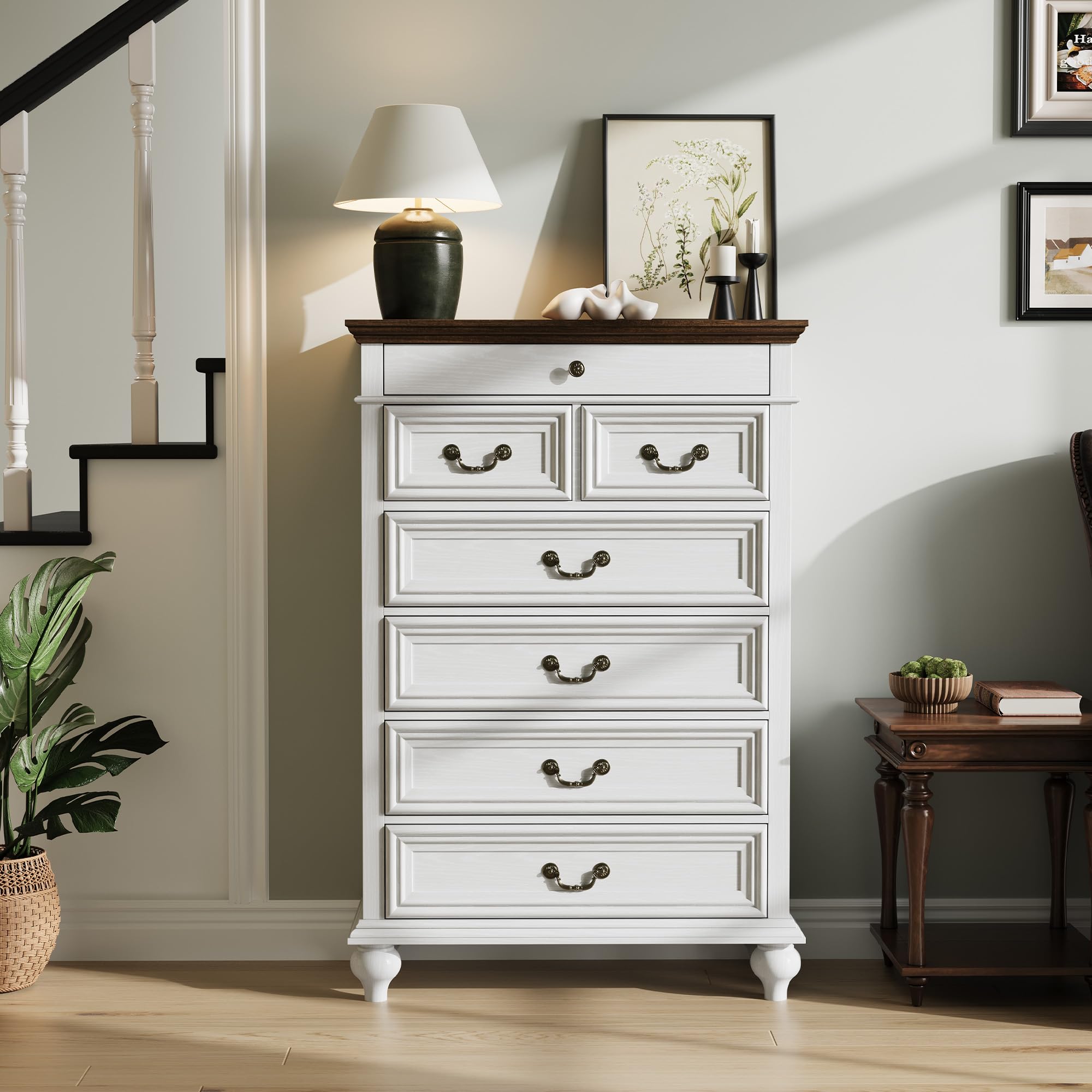 Farmhouse Tall Dresser for Bedroom with 7 Drawers, 50" Tall Large Wood Chest of Drawers