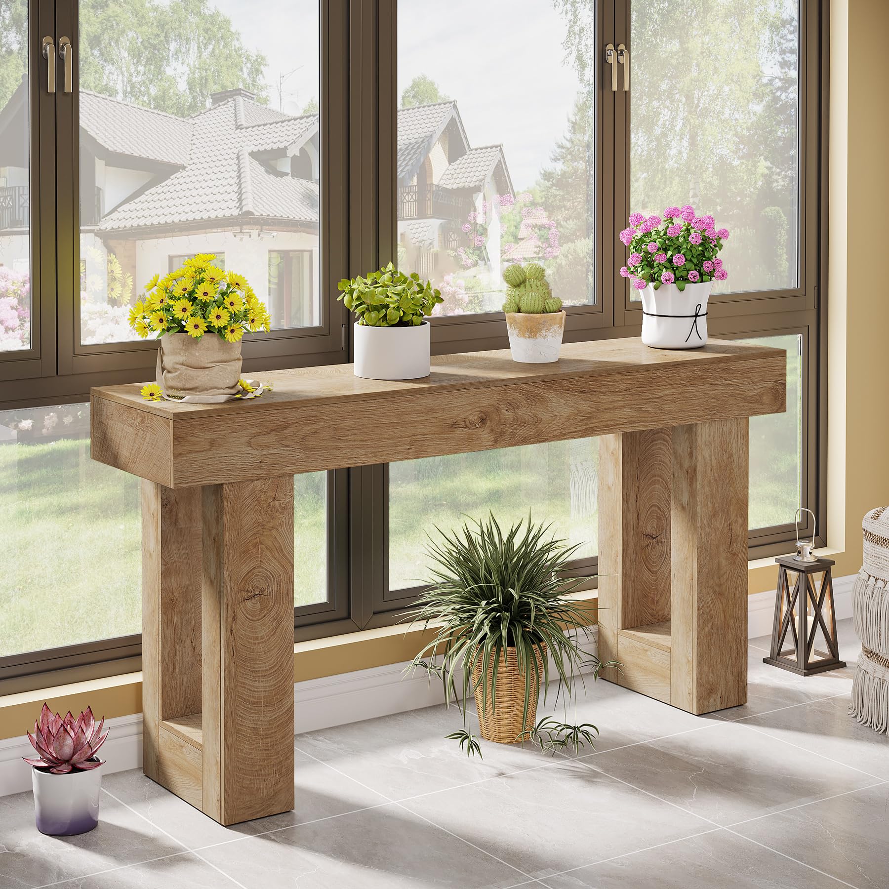 63-Inch Long Console Table, Wooden Rectangular Sofa Table  Living Room