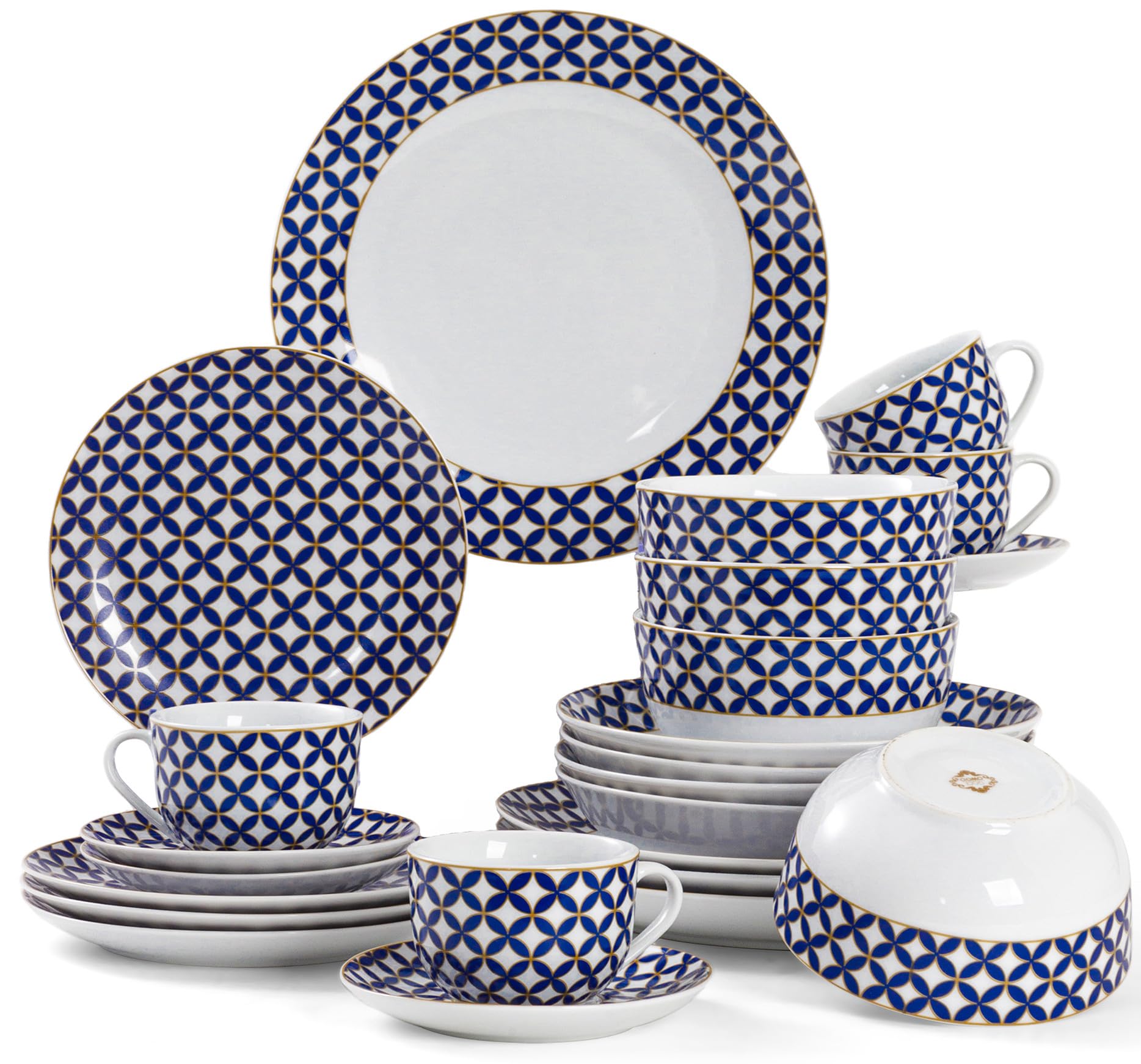 24 Piece Porcelain Dinnerware Set,Scratch Resistant Dishes Set