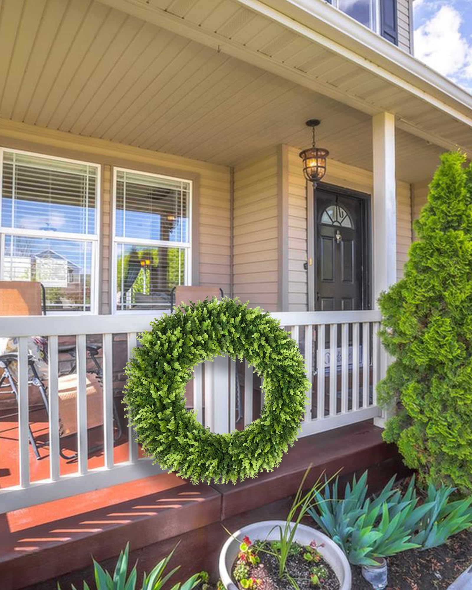 32 inch Boxwood Wreath, Artificial Large Summer Wreaths for Front Door