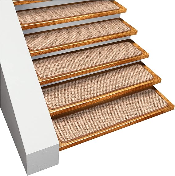 Set of 15 Skid-Resistant Carpet Stair Treads - Praline Brown - 9 Inches X 36 Inches