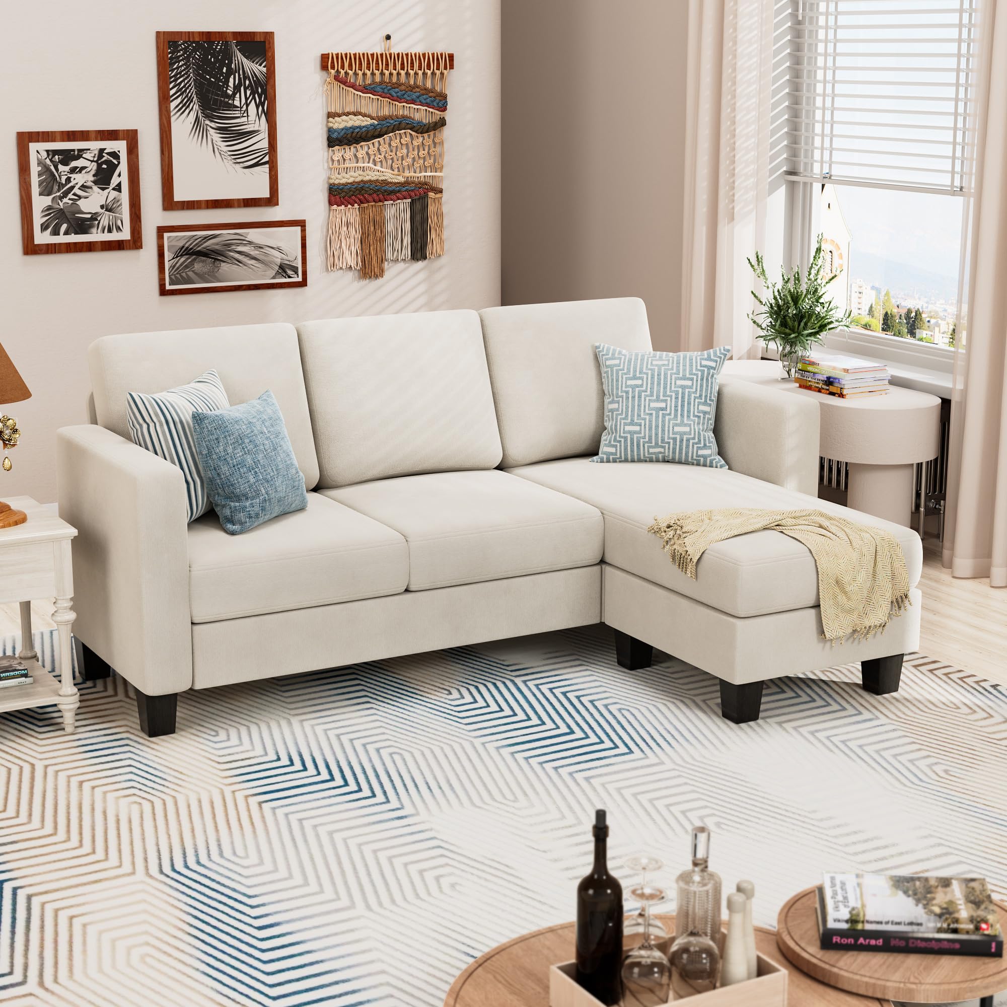 Convertible Sectional 3 L-Shaped Couch Soft Seat with Modern Linen Fabric