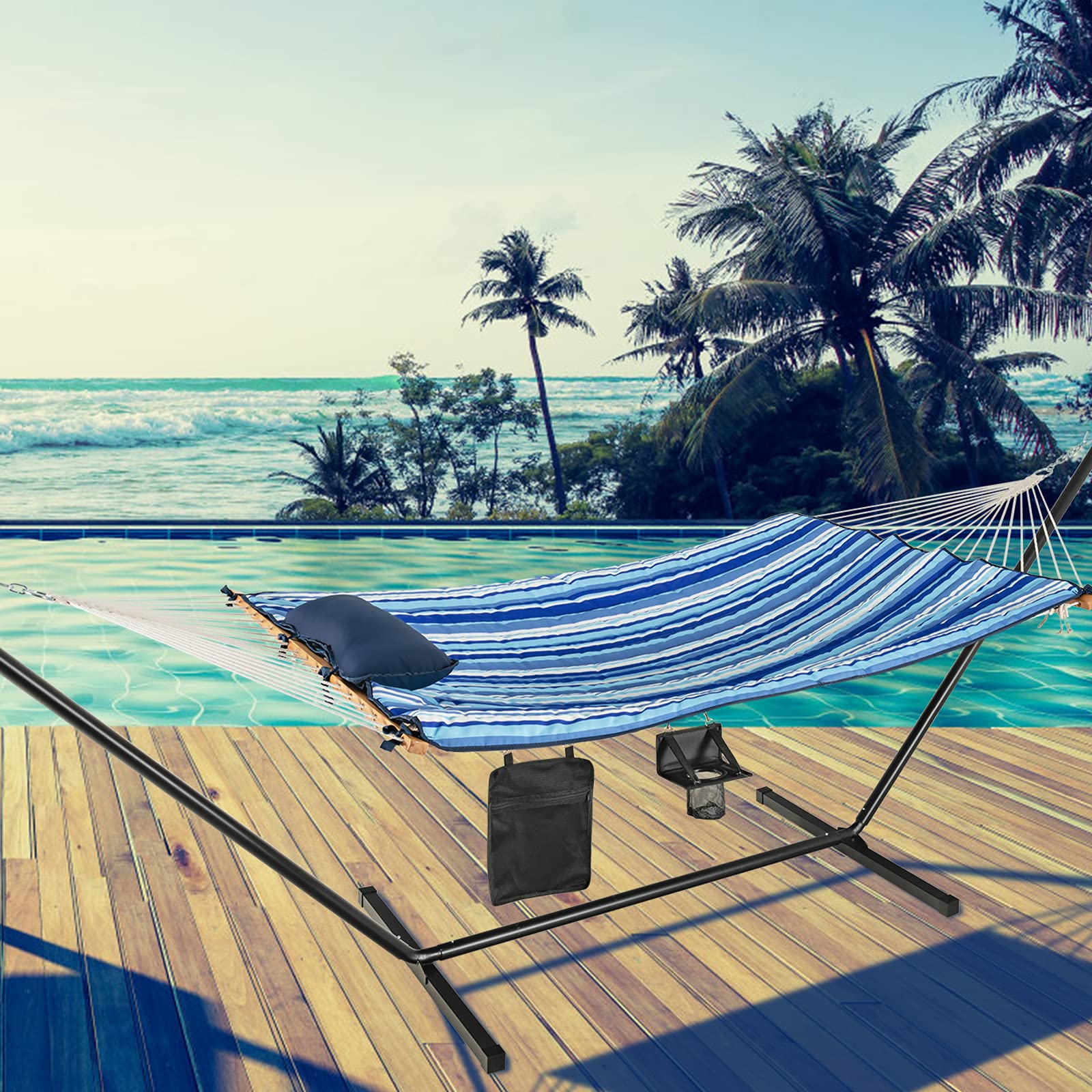 12Ft Hammock with Stand, 2 Person Heavy-Duty Steel Hammock Stand