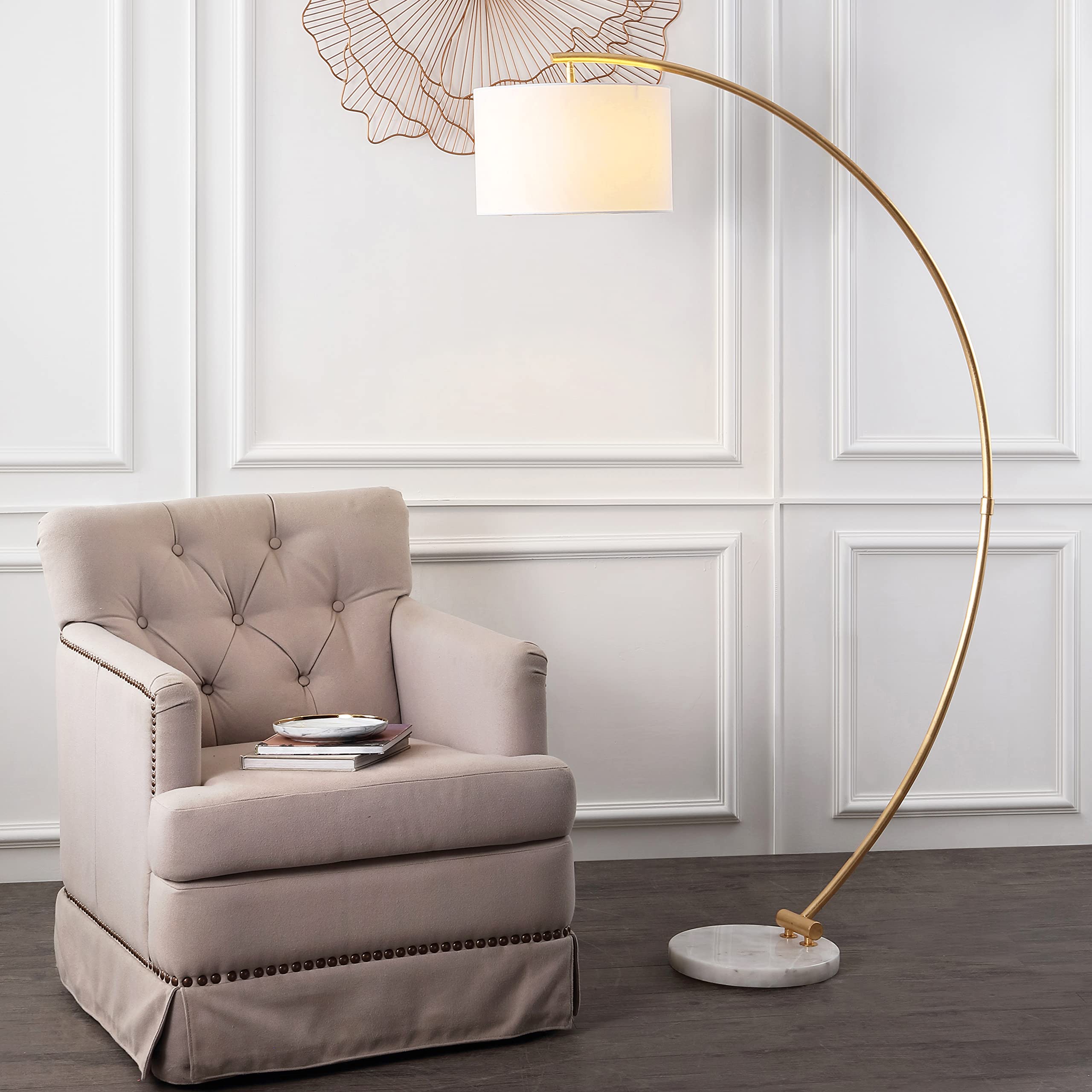 Lighting Collection Madigan Contemporary Gold/White 70-inch Arched Floor Lamp