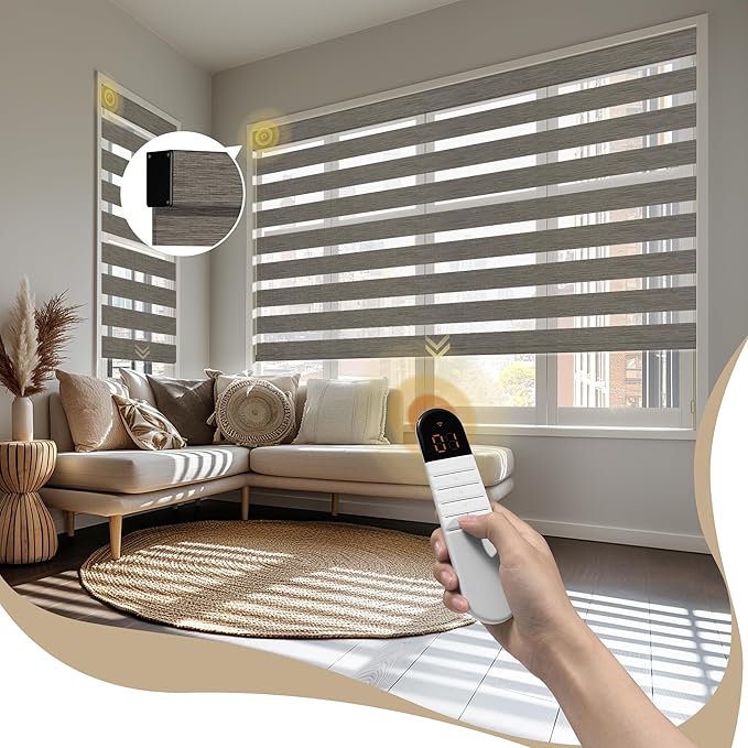 Motorized Zebra Blinds with Remote, 95% Blackout Zebra Roller Window Shades