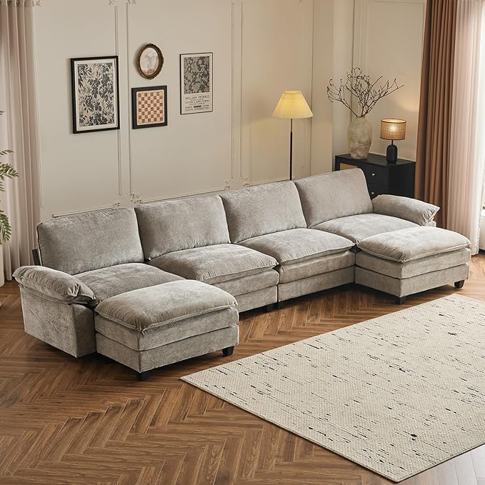 Sectional Sofa Modular Deep Seat Sofa Couch with Ottoman for Living Room
