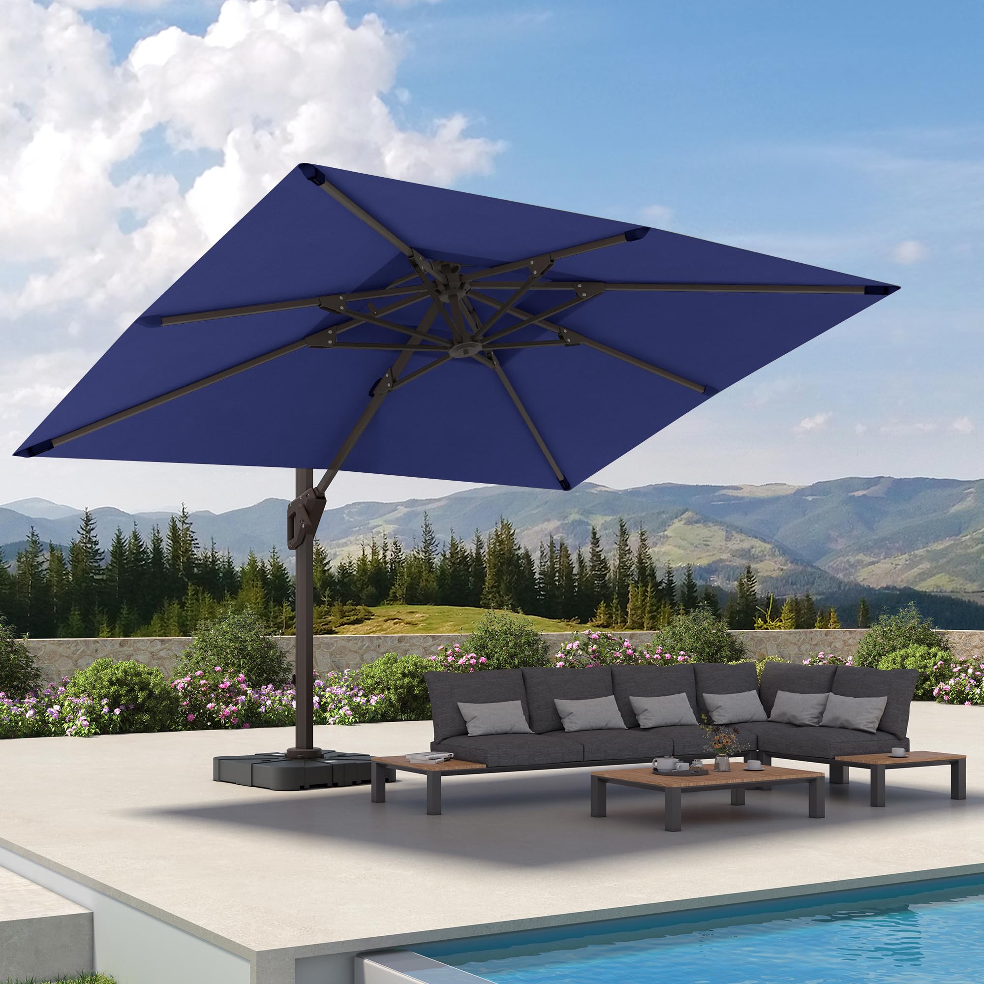 9' X 12' Cantilever Patio Umbrella with Base Included 360°Rotation Rectangular
