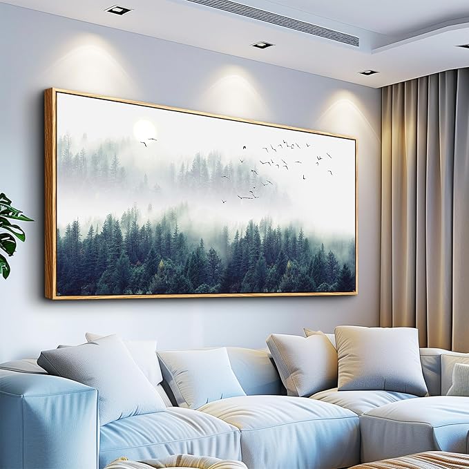 Wood Framed Canvas Wall Art - Large Abstract Ink Canvas Prints for Living Room