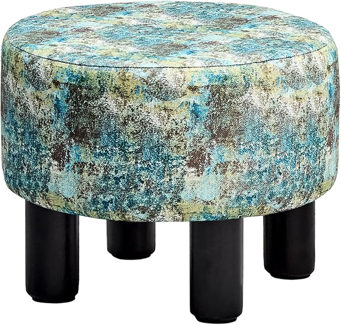 Linen Ottoman Round Footrest Stool,Ottomans and Poufs