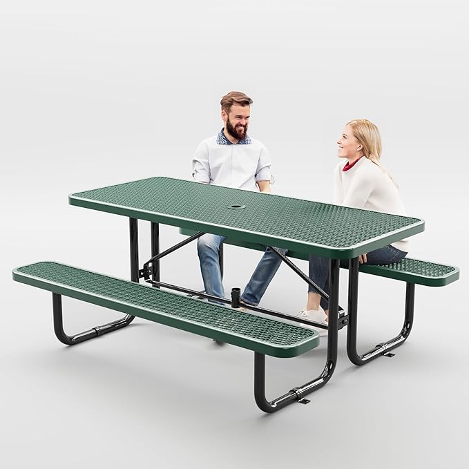Metal Picnic Tables for Outdoors with Umbrella Hole
