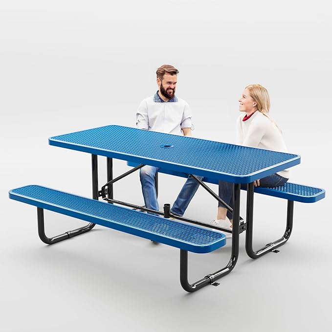 Metal Picnic Tables for Outdoors with Umbrella Hole