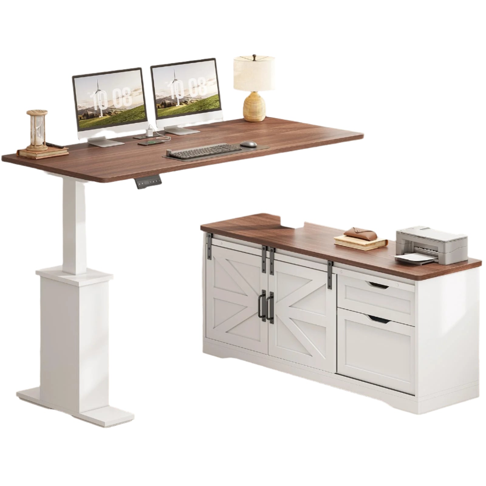Farmhouse L Shaped Standing Desk, 55 inch Height Adjustable Corner
