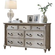 Farmhouse 7 Drawers Dresser Chests for Bedroom w/ 4 Column Solid Wood Feet
