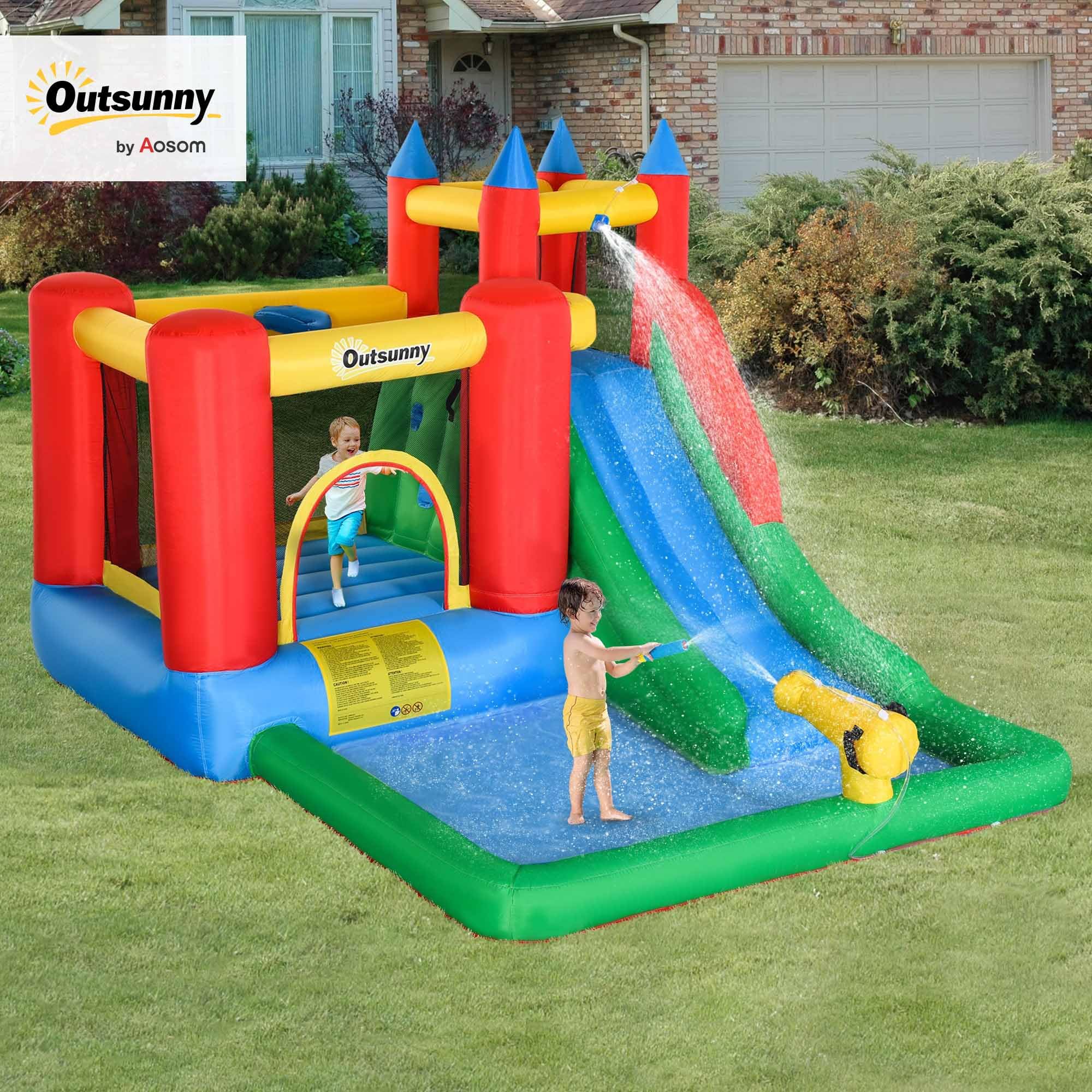 6-in-1 Kids Bounce House Inflatable Water Slide with Pool, Water Cannon