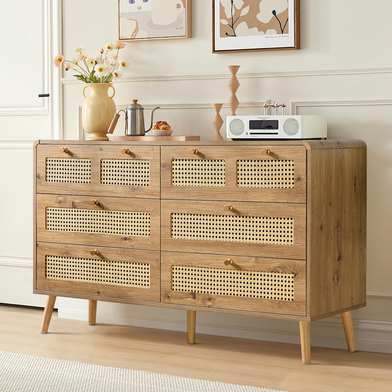 6 Drawer Dresser for Bedroom, Large Dresser with Deep Drawers. Long Wooden