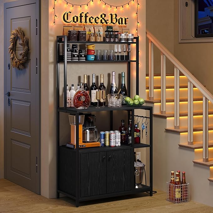 5-Tier Kitchen Bakers Rack with Power Outlet, Industrial Microwave Oven Stand