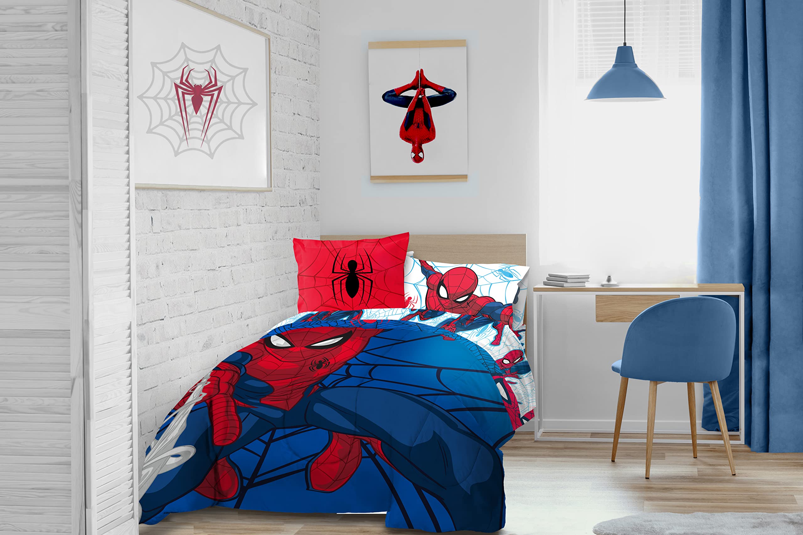 Spiderman Webtastic Twin Bed Set and Spidey Daze Drapes Bundle
