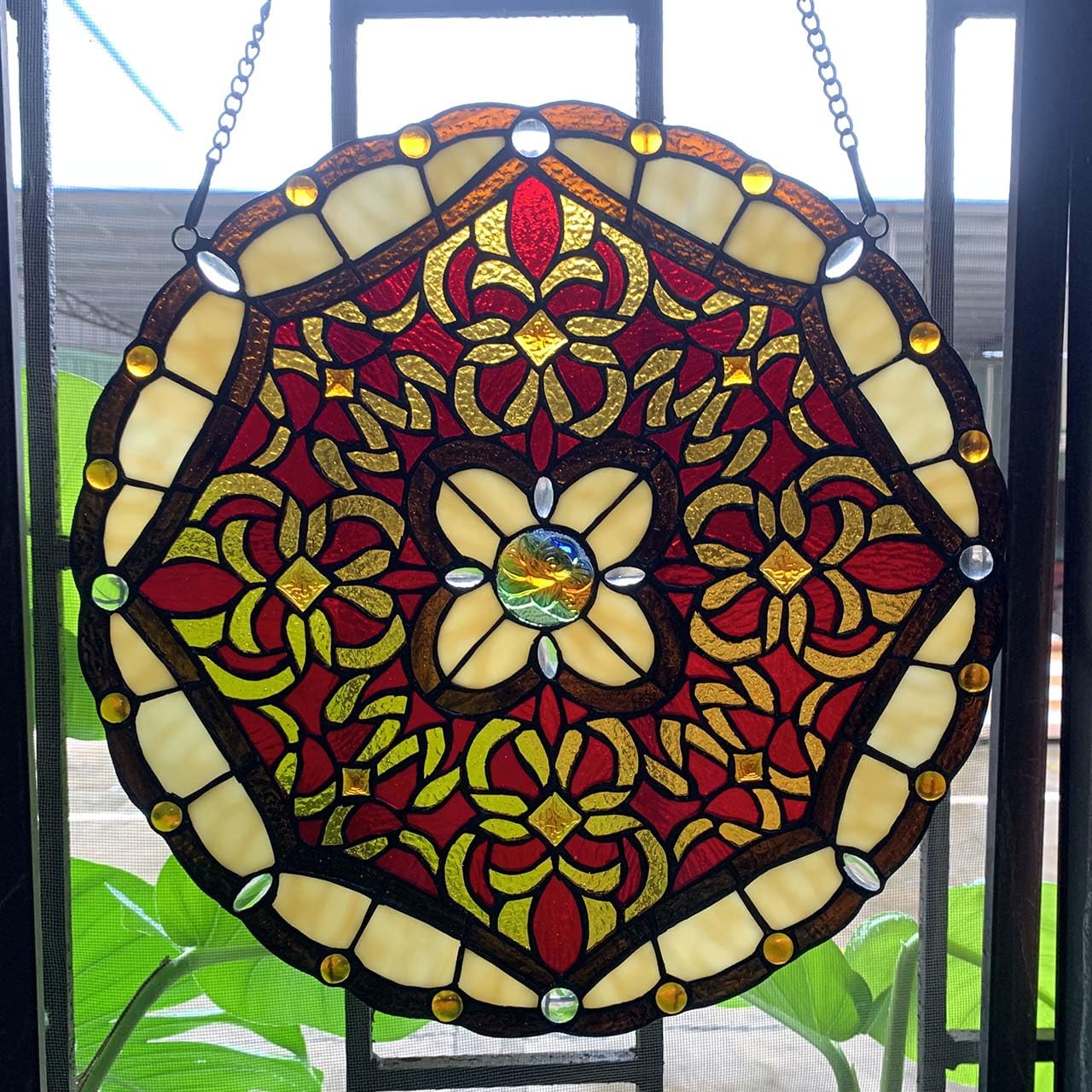 W10086 Baroque Tiffany Style Stained Glass Window Panel for Home Decoration