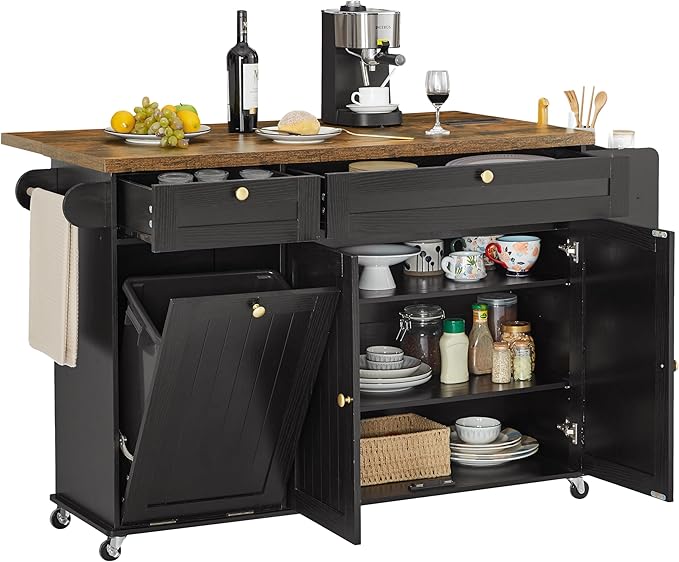 60" Kitchen Island with Power Outlet & Drop Leaf