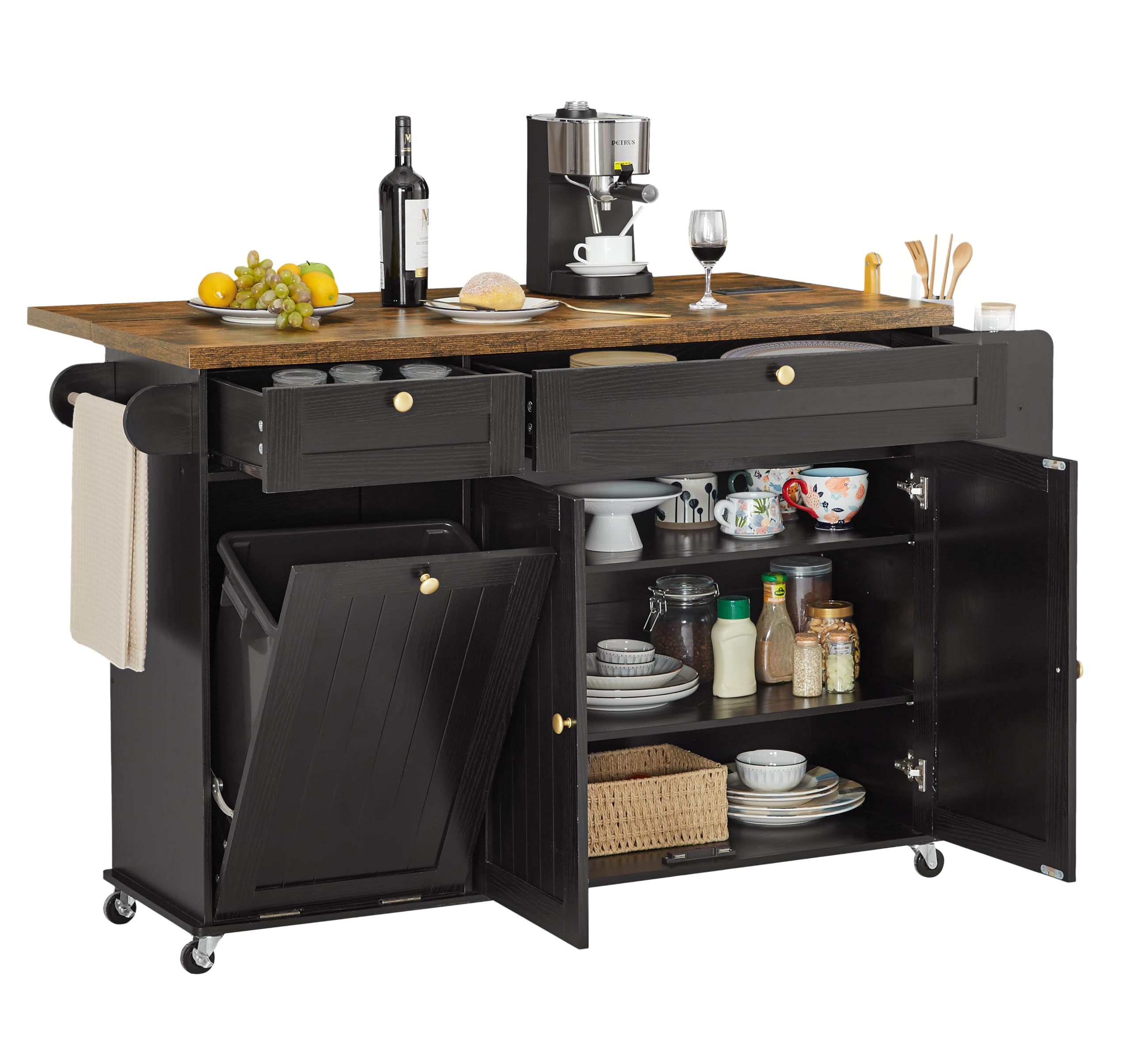 Kitchen Island on Wheels, Mobile Kitchen Island Cart with Folding Drop Leaf Breakfast Bar