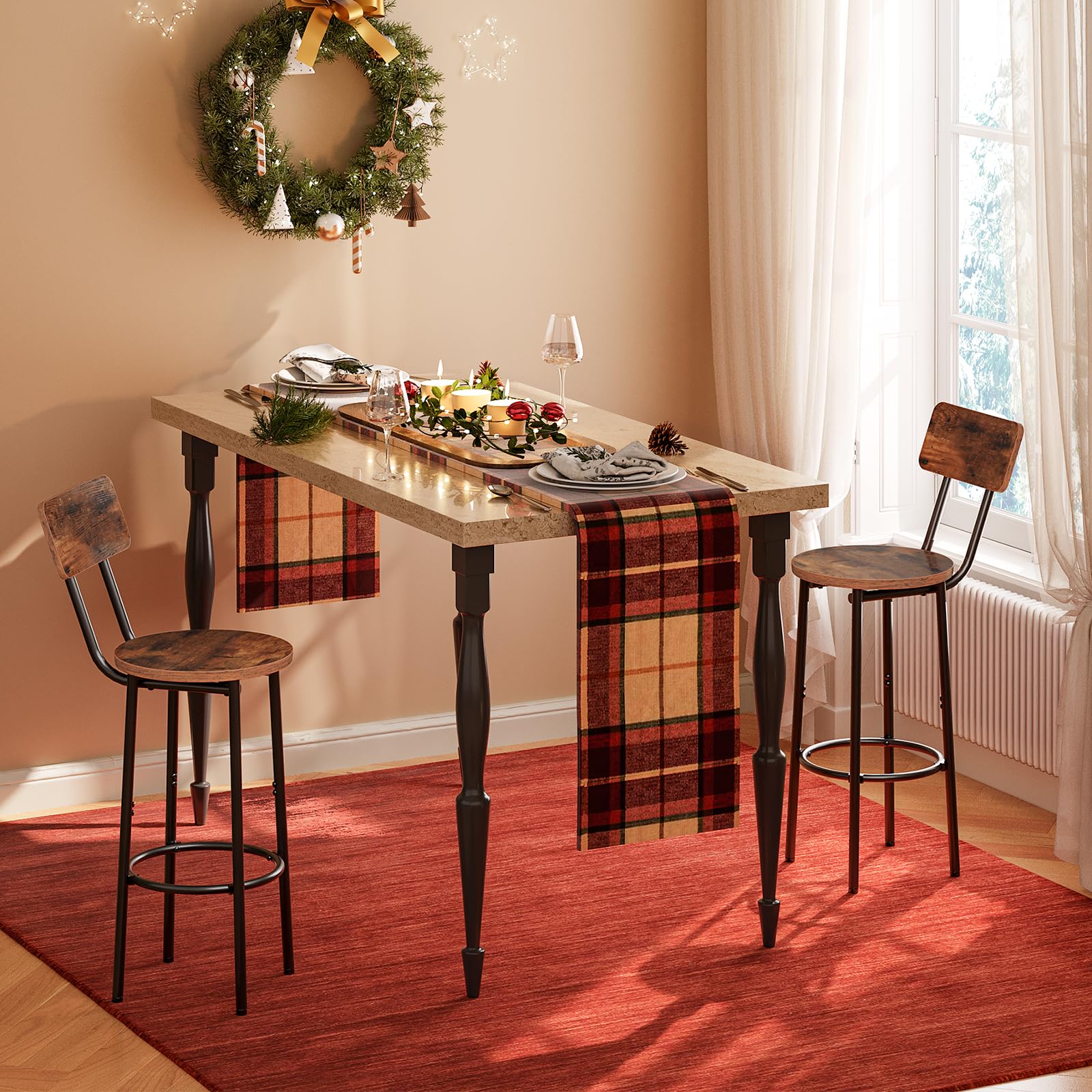 Bar Stools,Set of 2 Round Bar Chairs with Back
