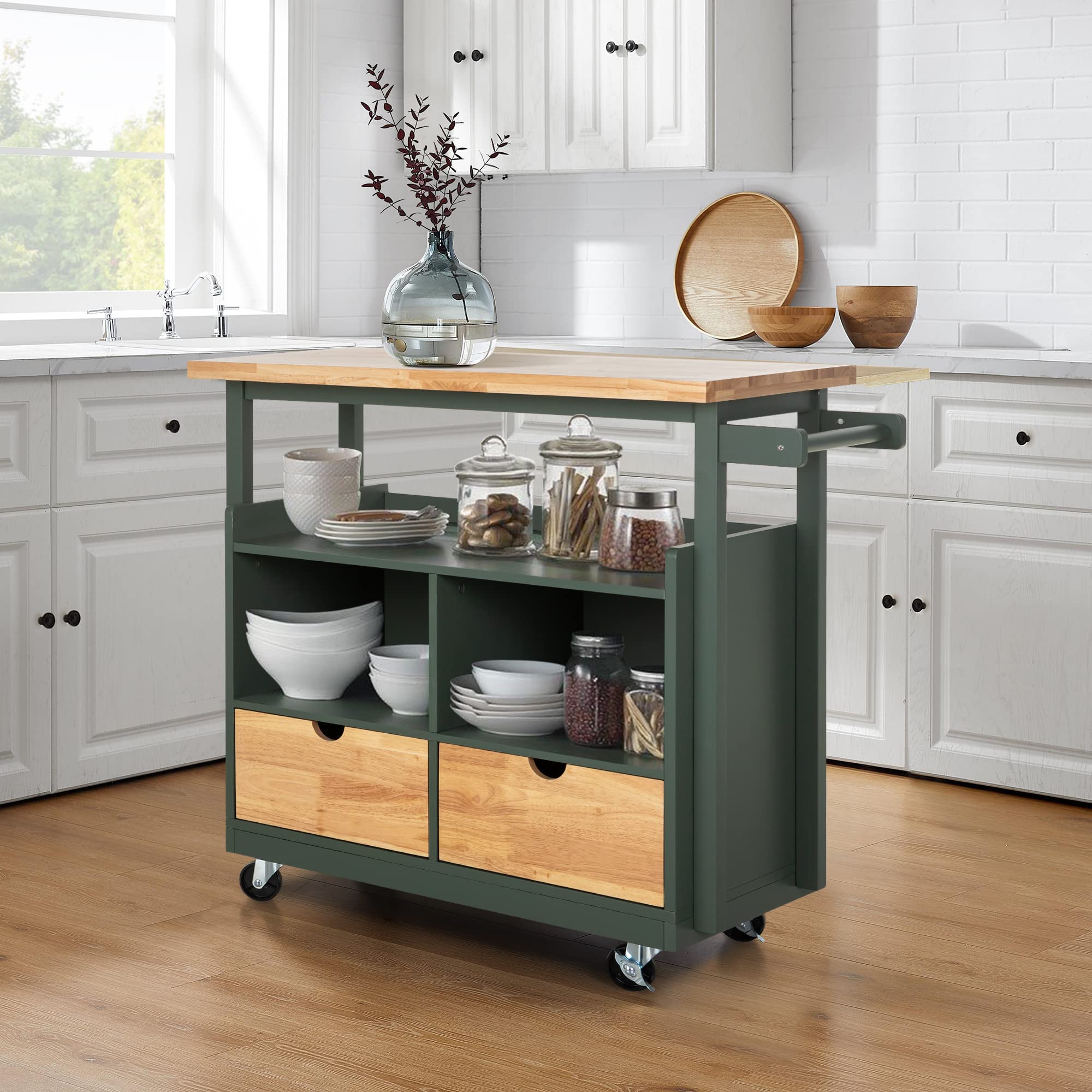 Kitchen Island Cart on Wheels - Butcher Block Island Table