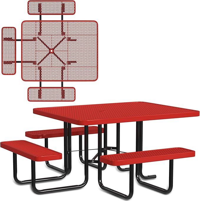 Heavy-Duty Square Picnic Table, Portable, Made with Heavy-Gauge Metal