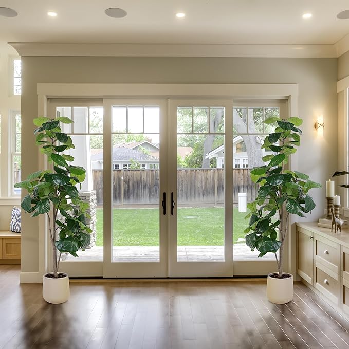 Artificial Fiddle Leaf Tree, 7ft Faux Plant Fake Ficus Lyrata Trees