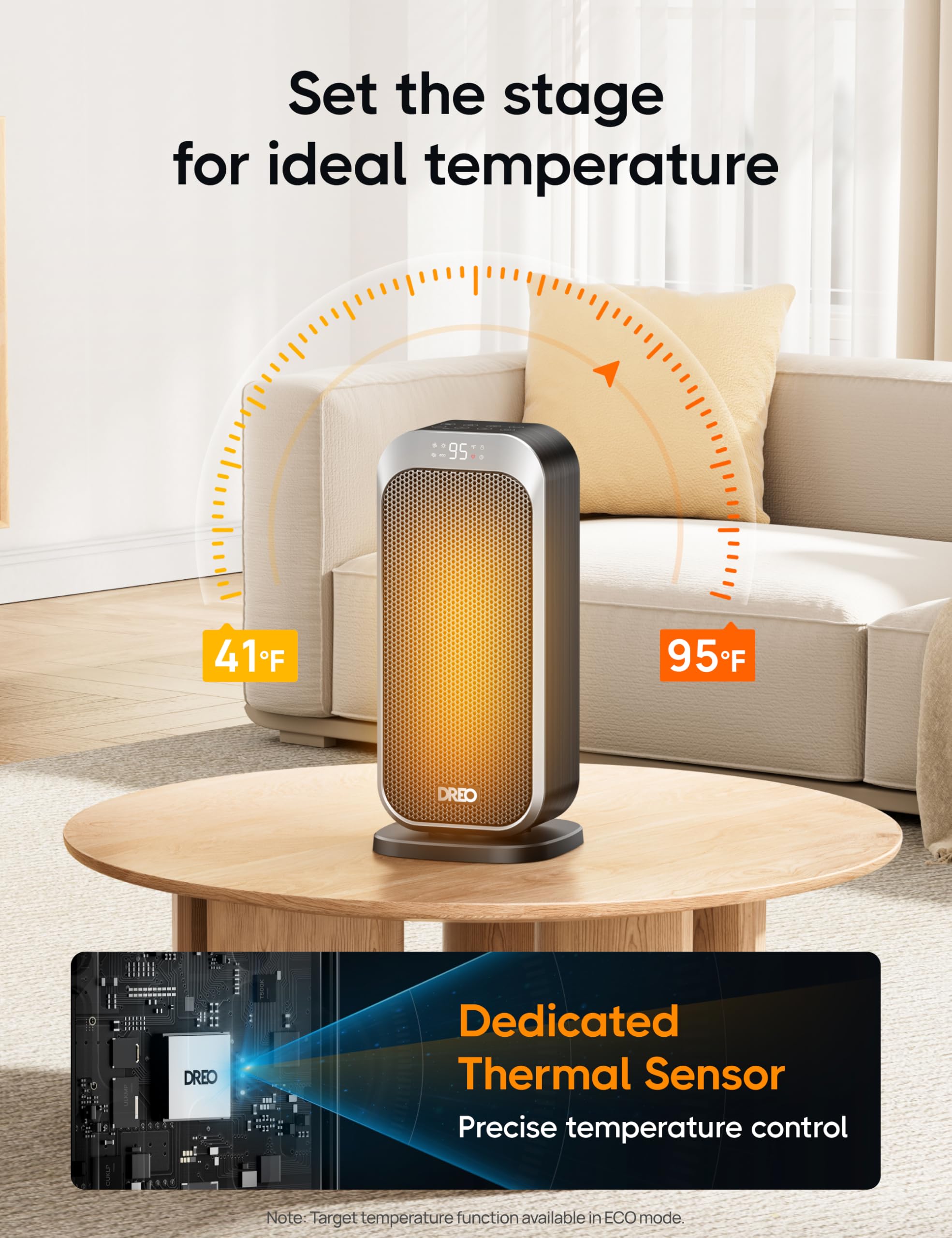Dreo Quiet Space Heaters for Indoor Use, 1500W Electric Heater with Remote, PTC Ceramic Heater with Thermostat, 12H Timer, 70° Oscillation, Digital Display, Fast Safety Room Heater for Bedroom Office