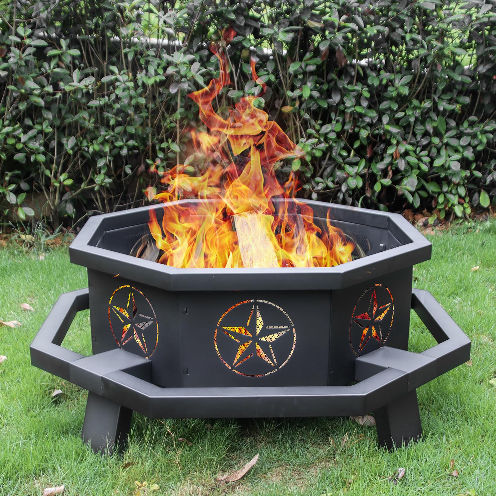 Octagonal Fire Pit,Outdoor Fire Pit,Wood Burning Firepit for Bonfire