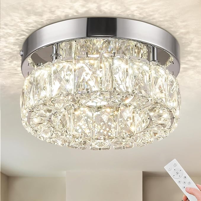11.8 inch Dimmable Flush Mount Ceiling Light Crystals Chandelier