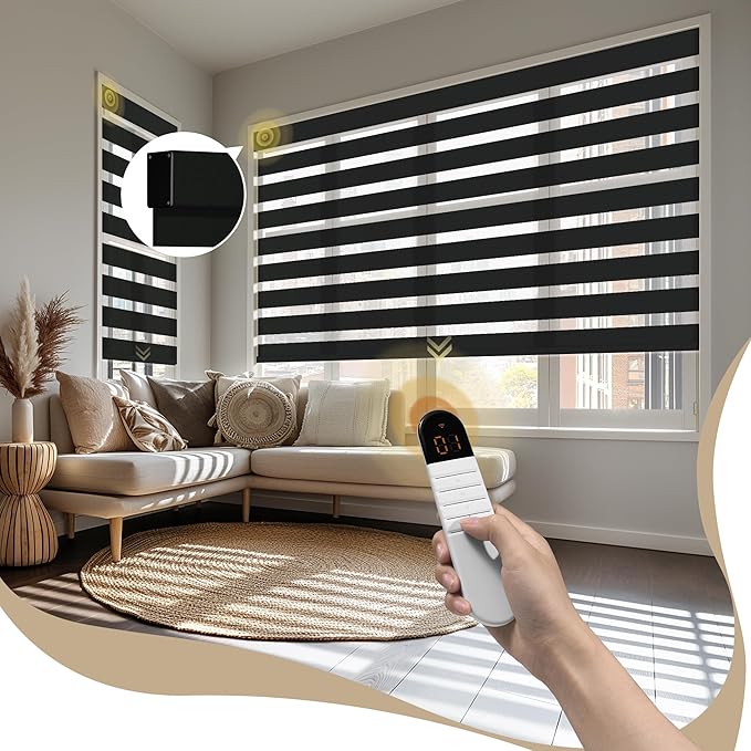 Motorized Zebra Blinds with Remote, 95% Blackout Zebra Roller Window Shades