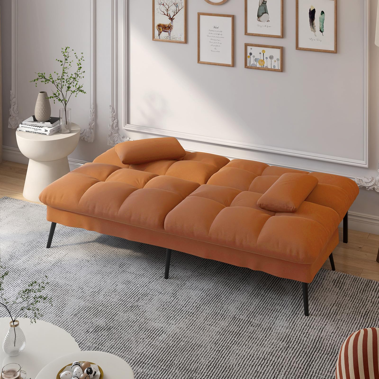 Convertible Sofa Bed,68″Fabric Couch with Adjustable Backrest