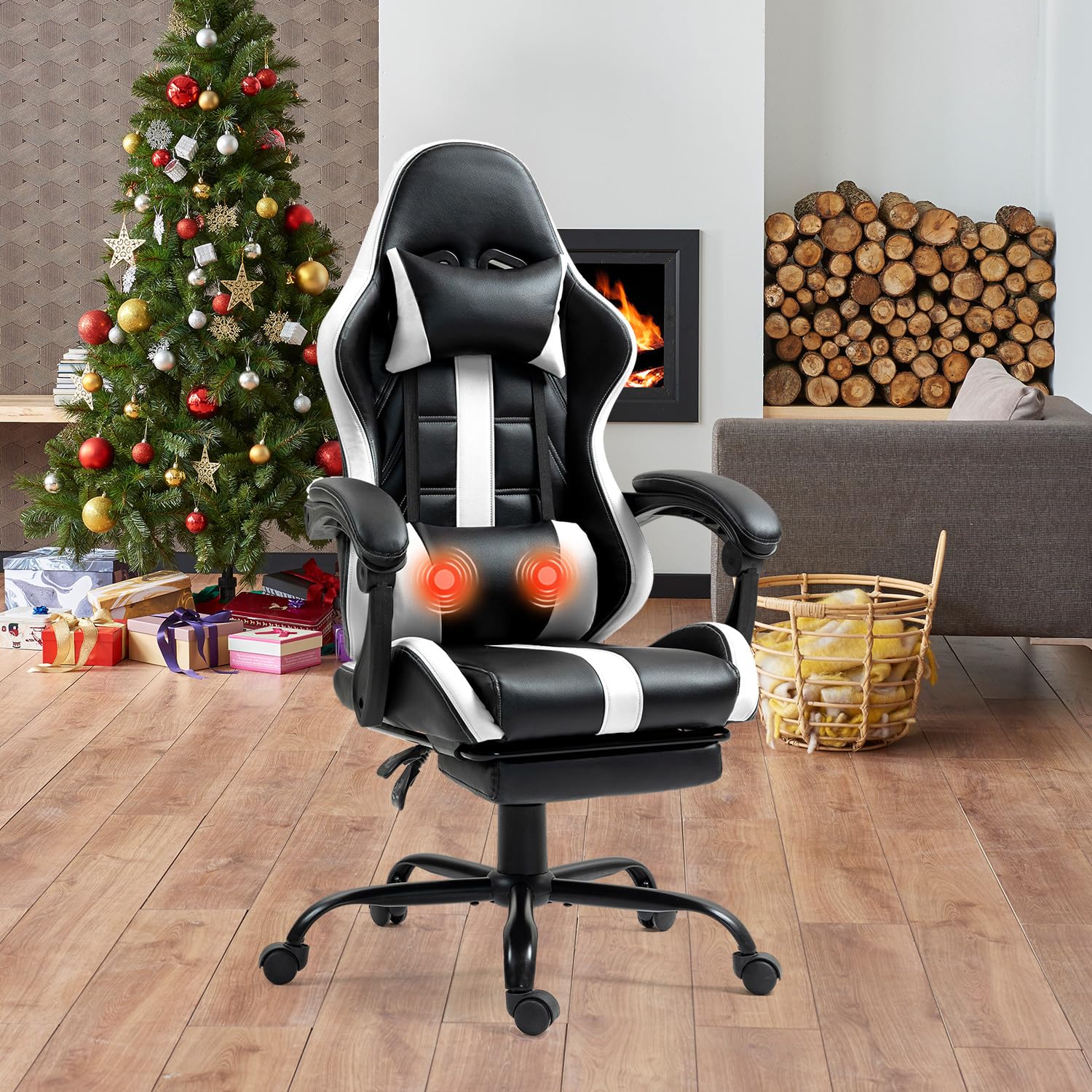 Massage Gaming Chair with Footrest, Ergonomic PU Leather Computer Chair