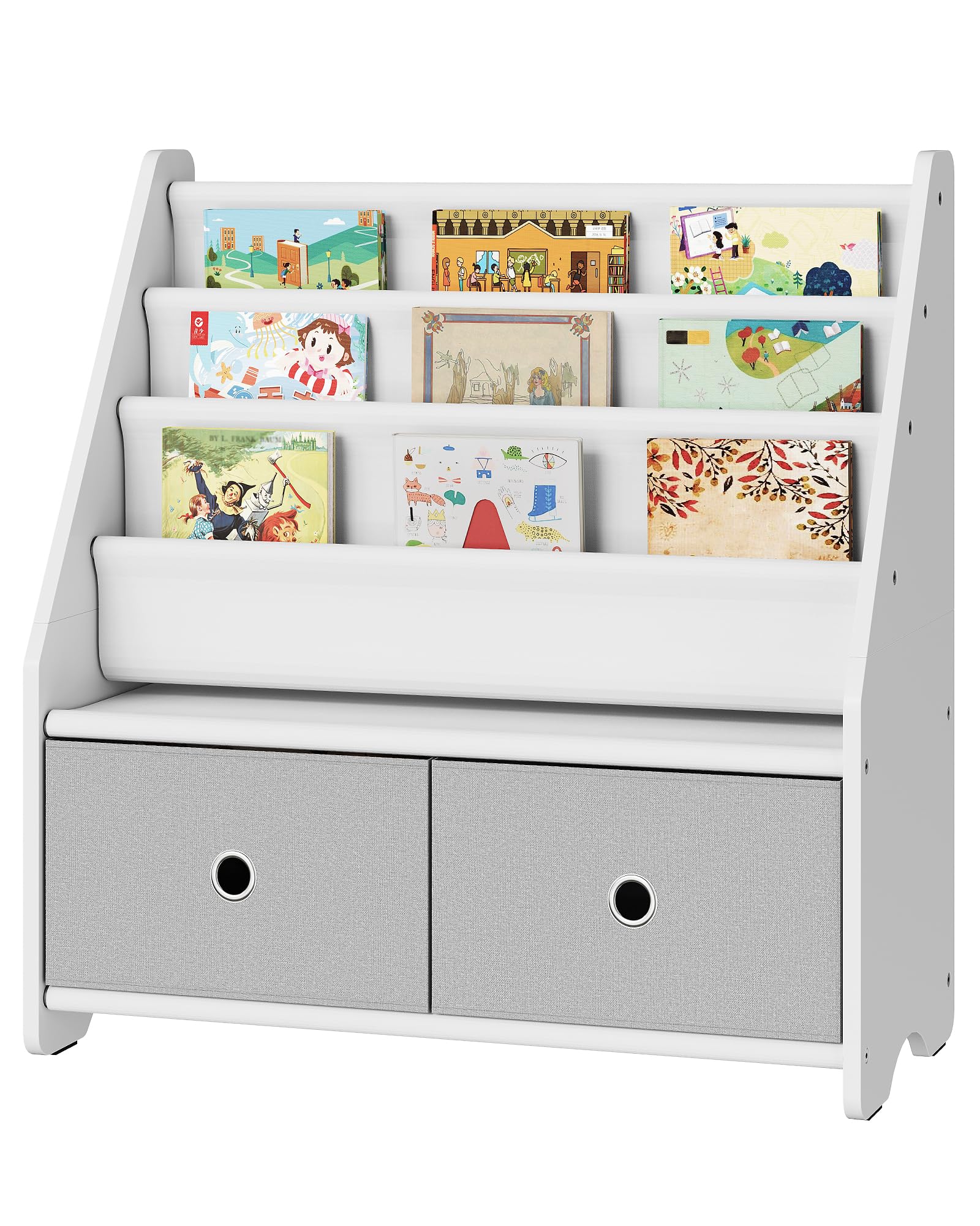 Bookshelf and Toy Storage, 4 Tier Large Capacity Kids Book Rack, Sling Kids Bookcase]