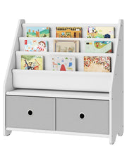 Bookshelf and Toy Storage, 4 Tier Large Capacity Kids Book Rack, Sling Kids Bookcase]
