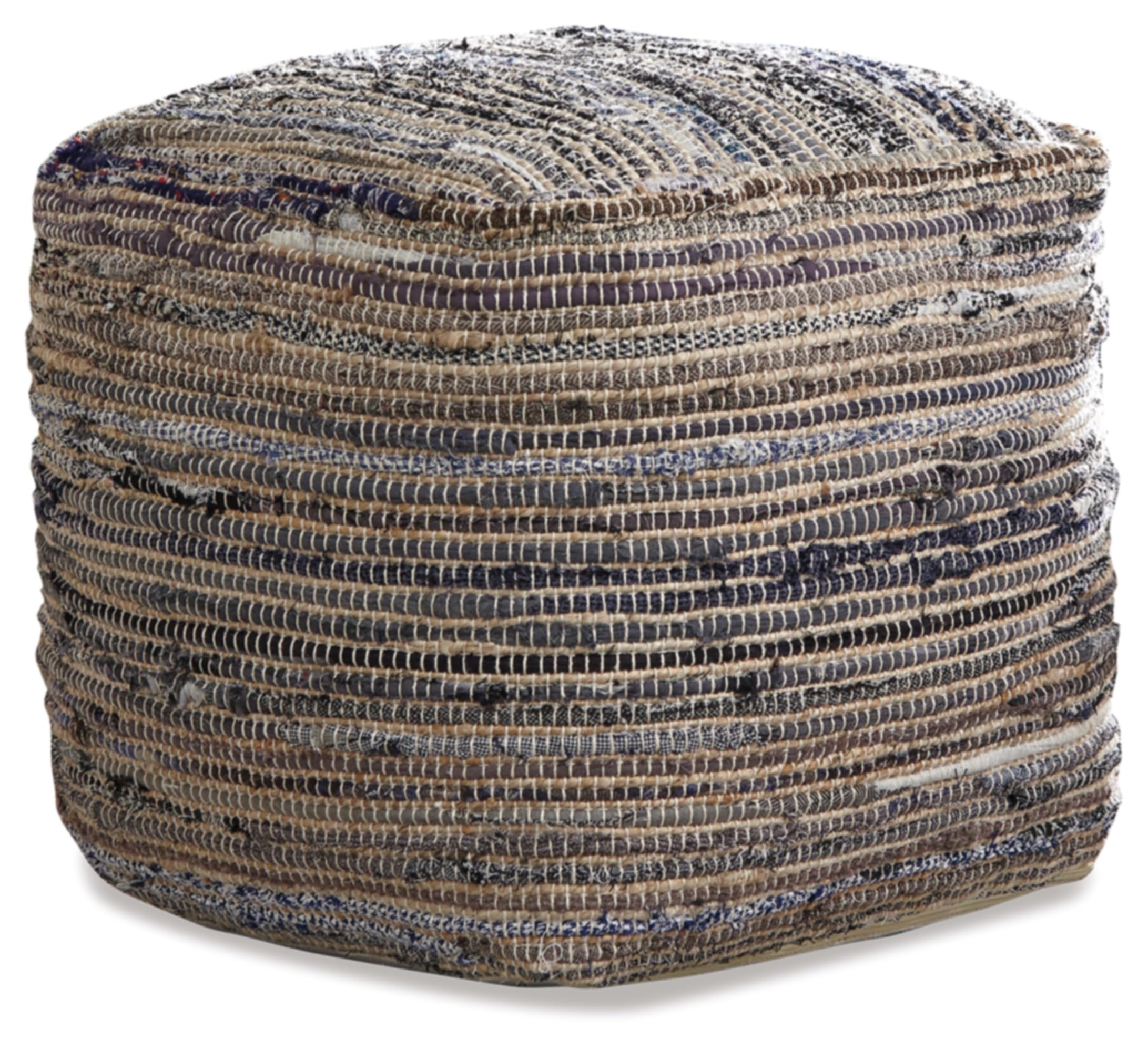 Absalom Hemp Pouf, 16 x 16 Inches, Multicolored,Ottomans and Poufs