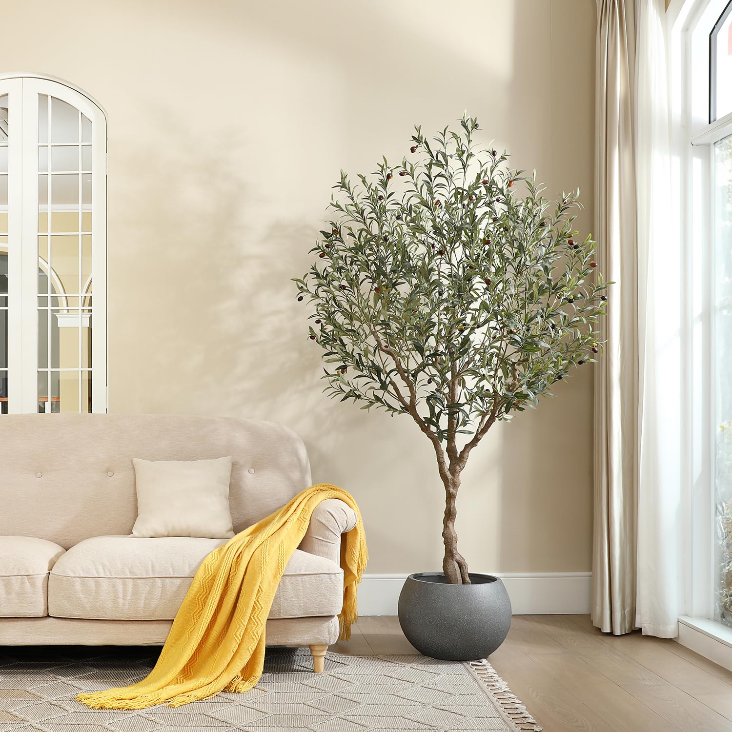 Olive Trees Artificial Indoor, 7Ft Artificial Olive Plants, Tall Faux Olive Tree