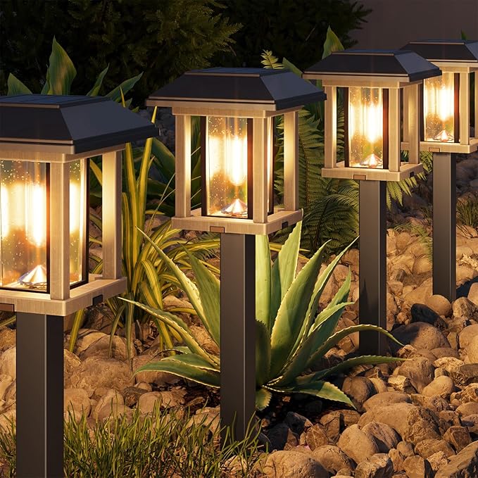 Solar Pathway Lights Outdoor, 25 LM LED Garden Lights with Seed Glass, 2-Tone B