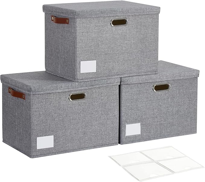 17" Large Collapsible Storage Bins with Lids, Stackable Closet Organizers