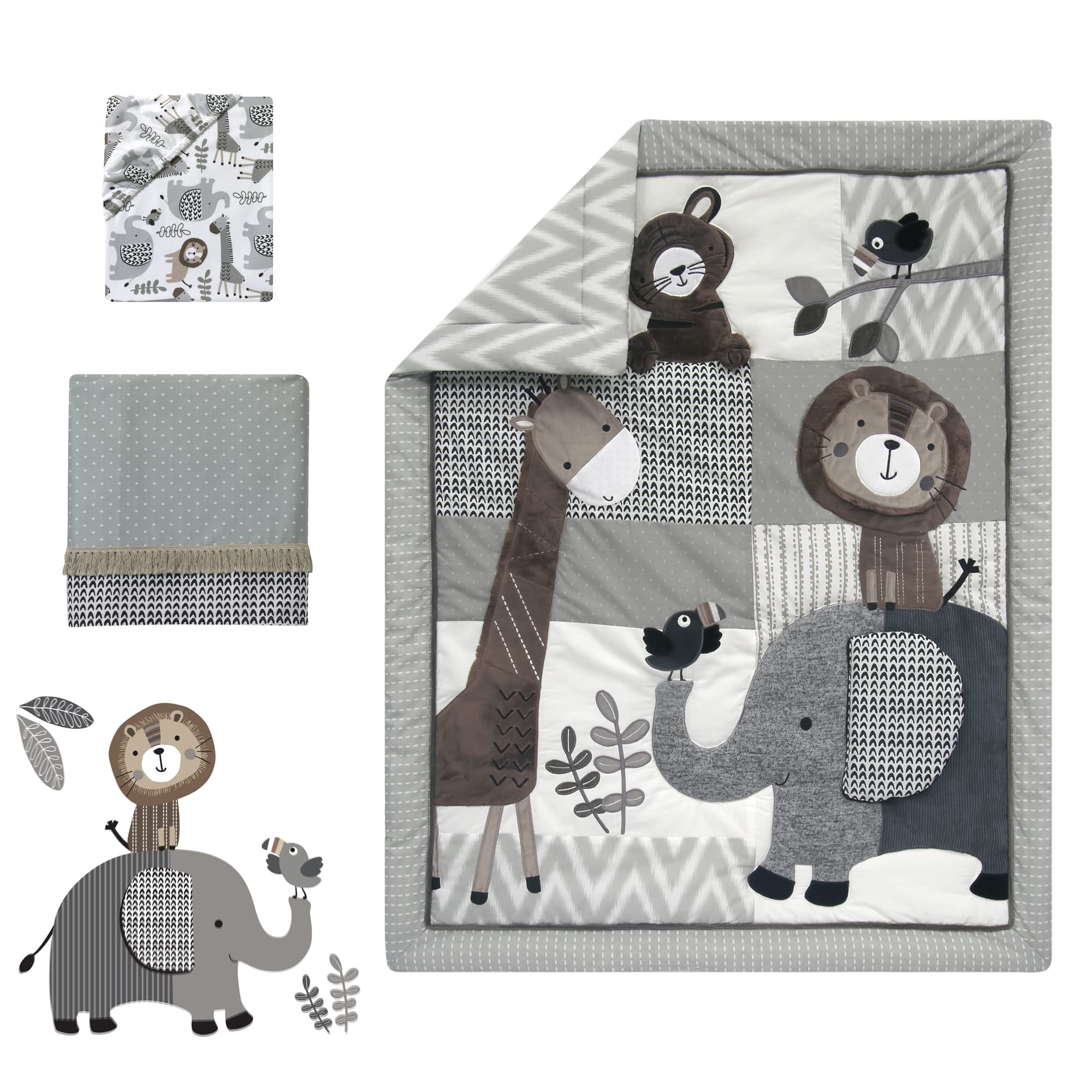 Jungle 4-Piece Crib Bedding Set - Gray, Brown, White, Jungle
